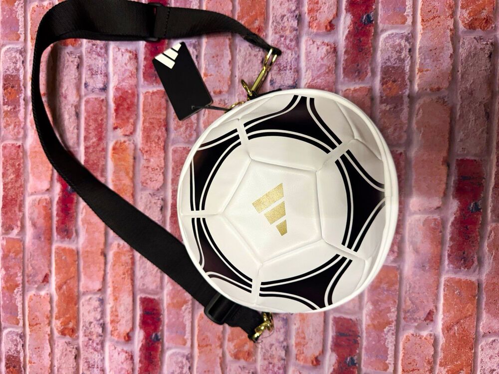 adidas Soccer Ball Round Crossbody Bag Zip Lined White/Black/Gold